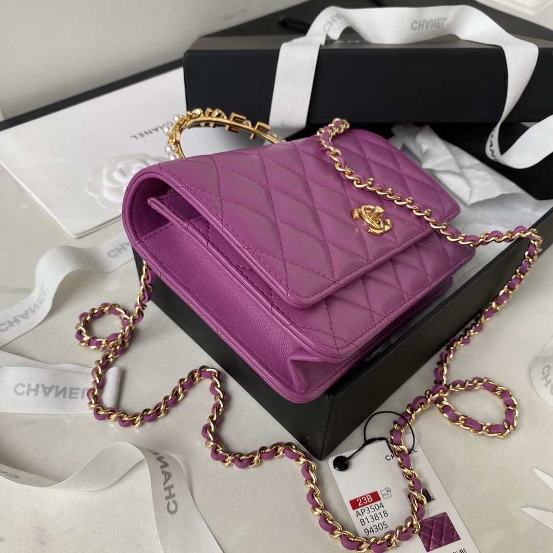 Lambskin Wallet On Chain Shoulder Bag AP3504 Purple